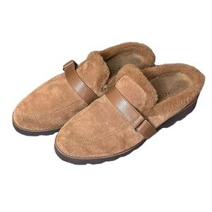 Vionic Womens Kailen Faux Fur Tan Brown Sherpa Mules Slip-On‎ Size 6.5